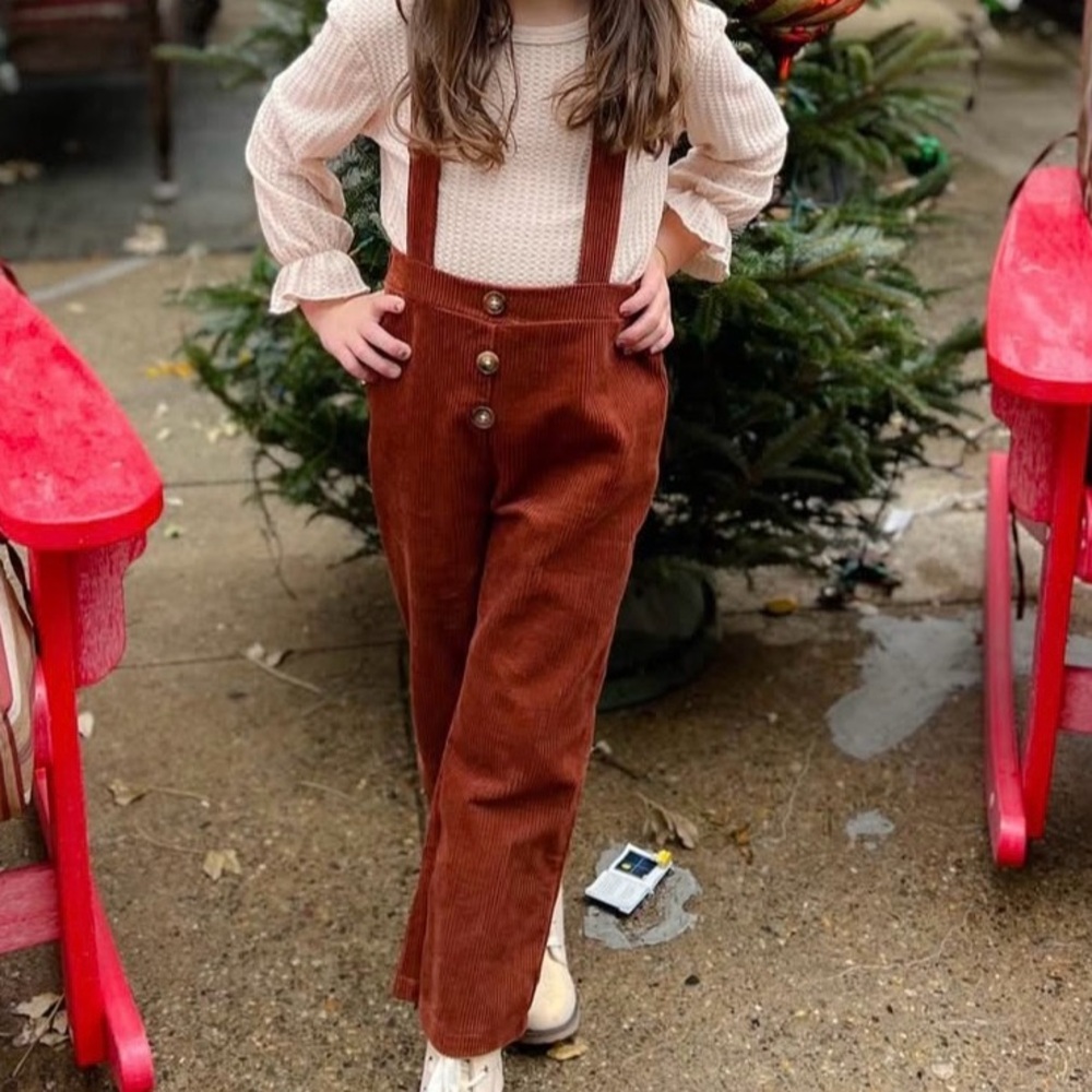 Brown Corduroy Overalls with Cream Top